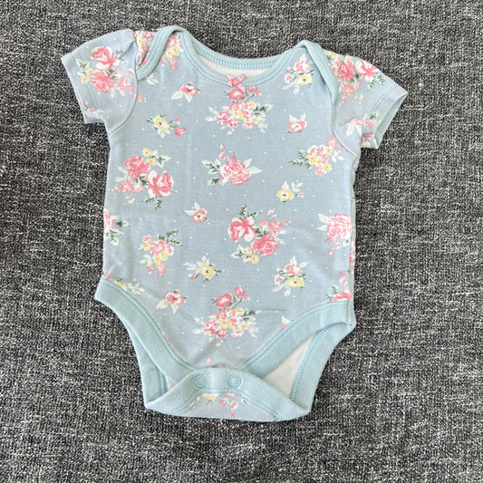 Girls 0-3 Month Blue Floral Short Sleeved Bodysuit