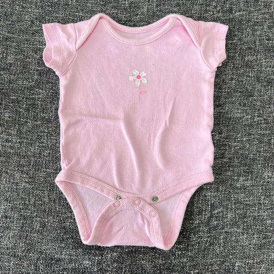 Girls 0-3 Month Plain Pink With Flower Motif Short Sleeved Bodysuit