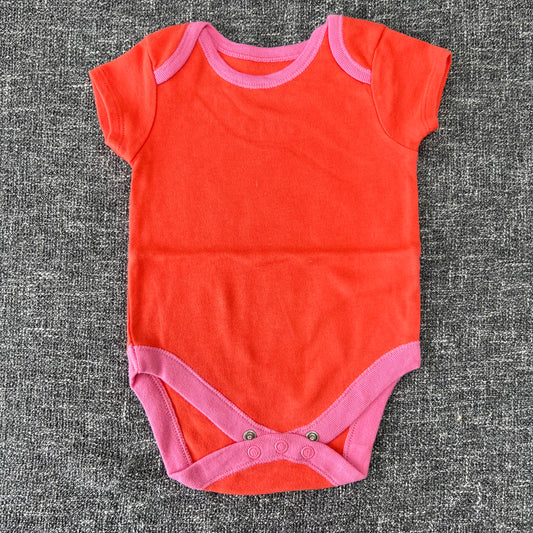 Girls 0-3 Month Plain Orange & Pink Short Sleeved Bodysuit