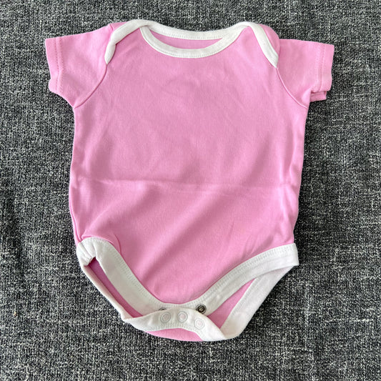 Girls 0-3 Month Plain Pink With White Trim Short Sleeved Bodysuit