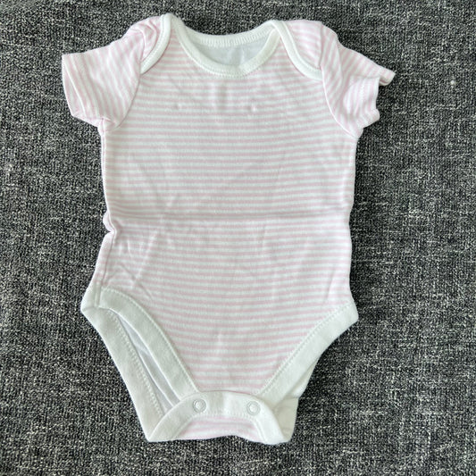 Girls 0-3 Month Pink & White Striped Short Sleeved Bodysuit