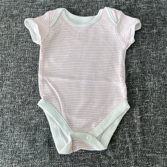 Girls 0-3 Month White With Pink Stripes Short Sleeved Bodysuit