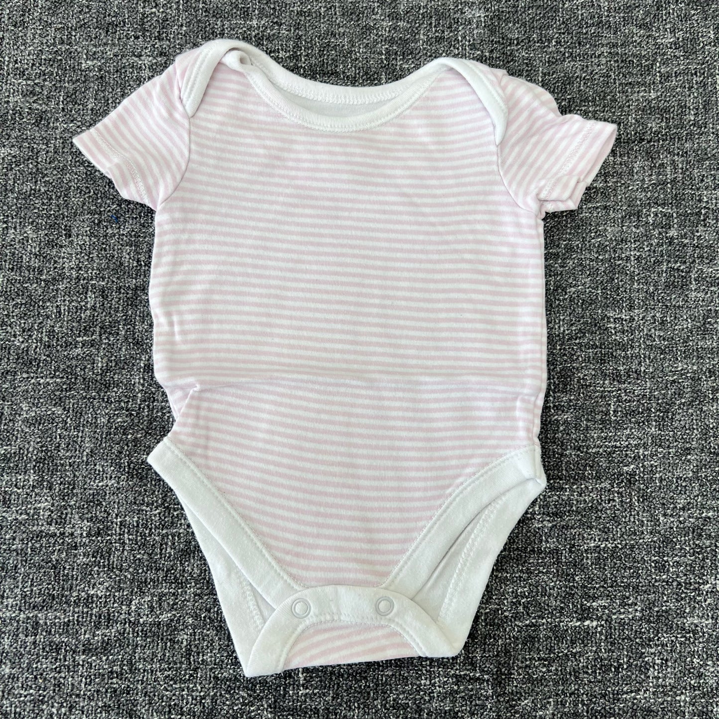 Girls 0-3 Month White & Pink Striped Short Sleeved Bodysuit