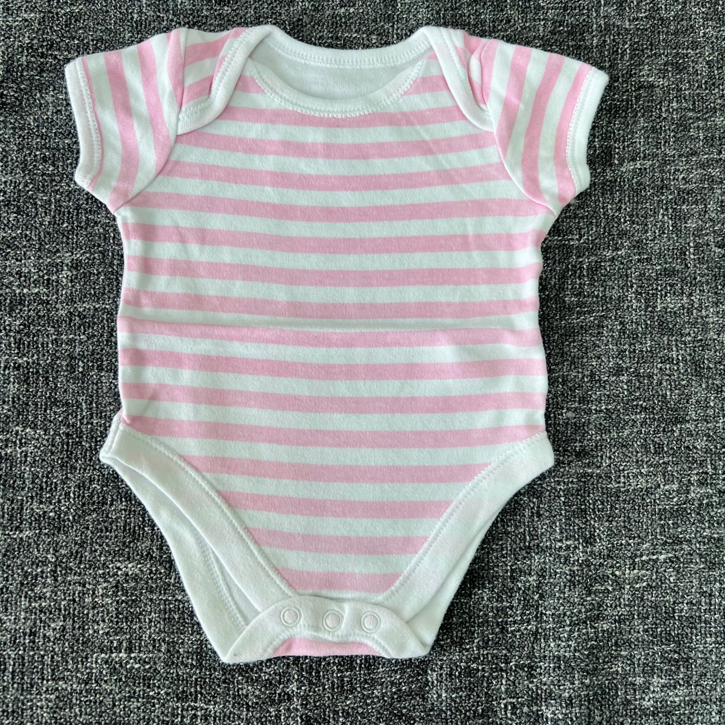 Girls 0-3 Month White & Pink Striped Short Sleeved Bodysuit