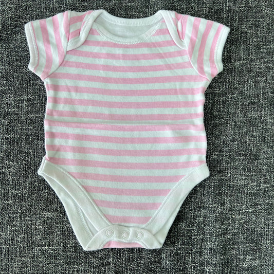 Girls 0-3 Month White & Pink Striped Short Sleeved Bodysuit