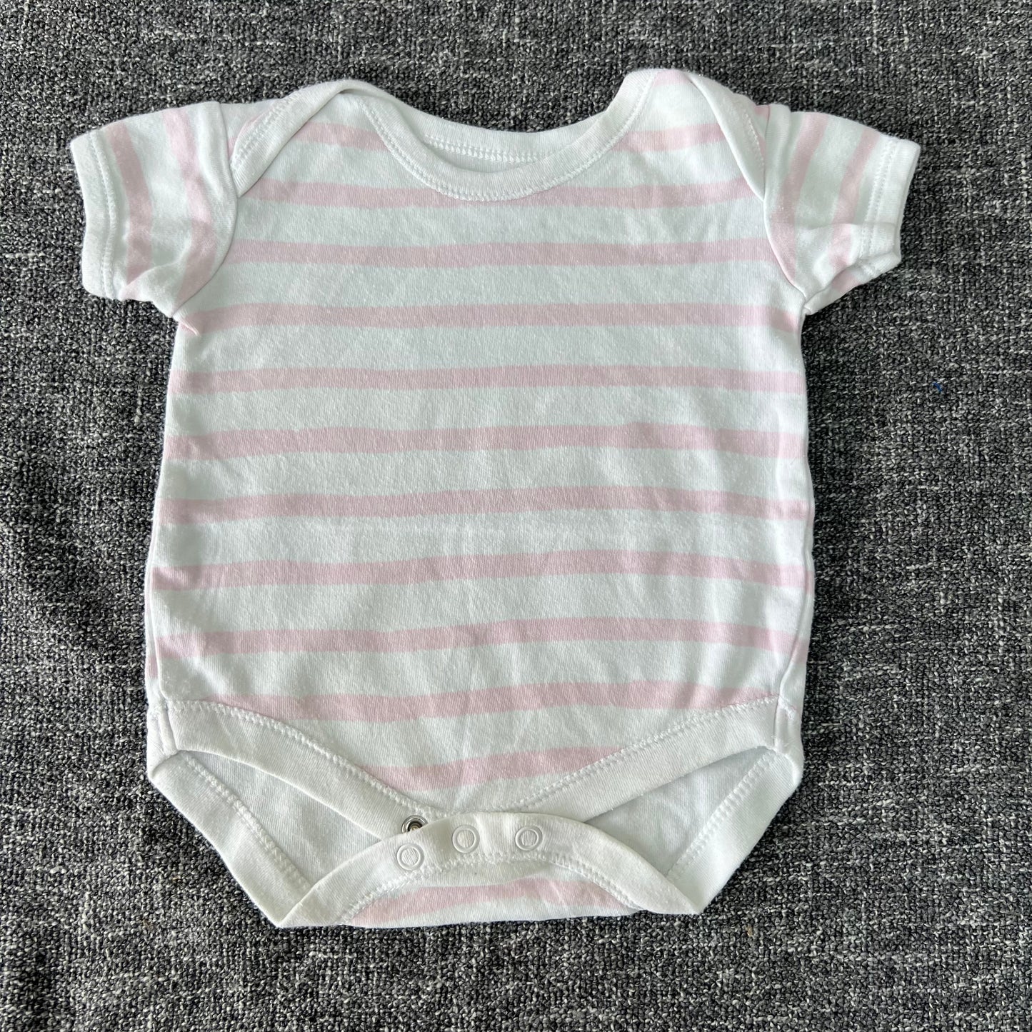 Girls 0-3 Month White & Pink Striped Short Sleeved Bodysuit