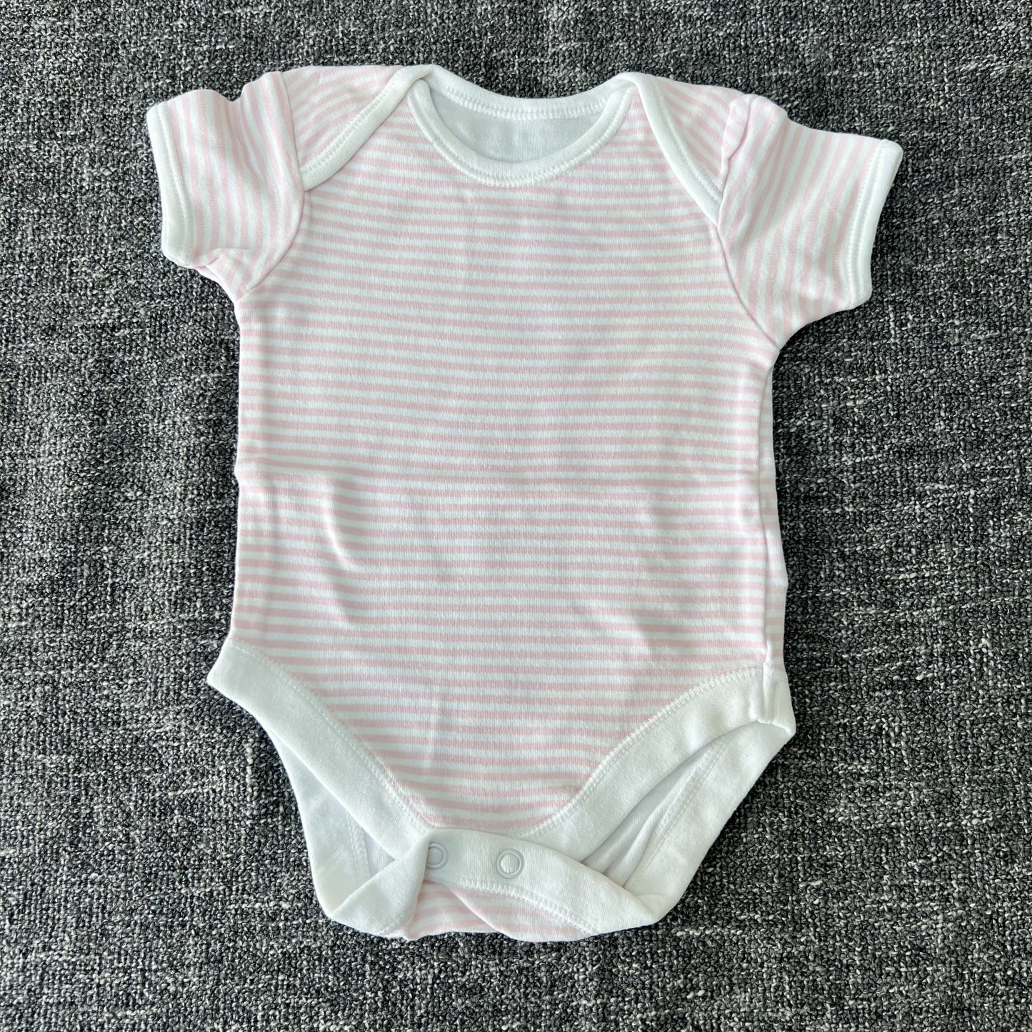 Girls 0-3 Month White & Pink Striped Short Sleeved Bodysuit