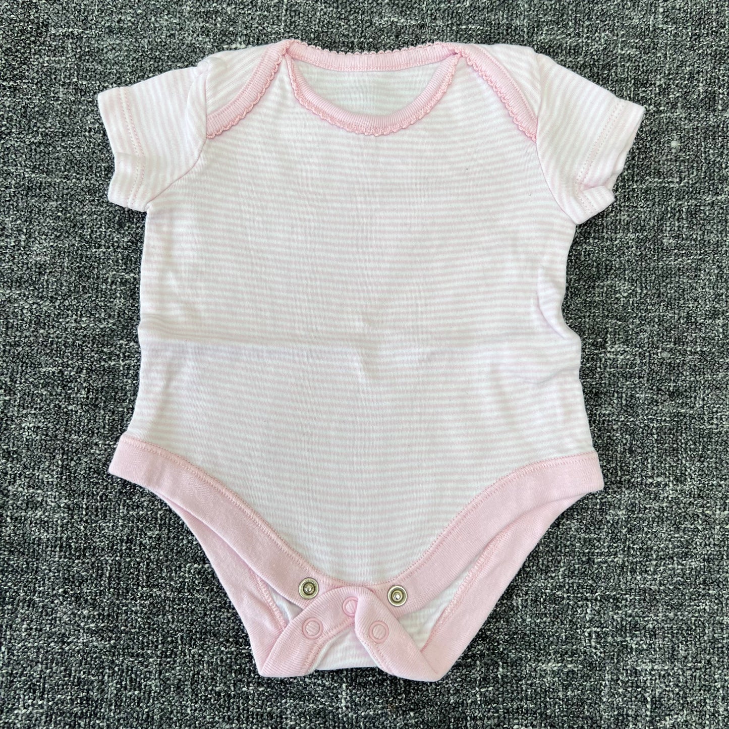 Girls 0-3 Month Pink & White Striped Short Sleeved Bodysuit