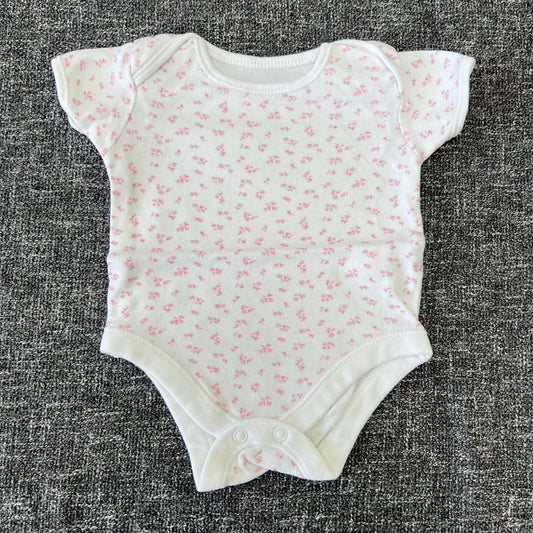 Girls 0-3 Month White & Pink Floral Short Sleeved Bodysuit