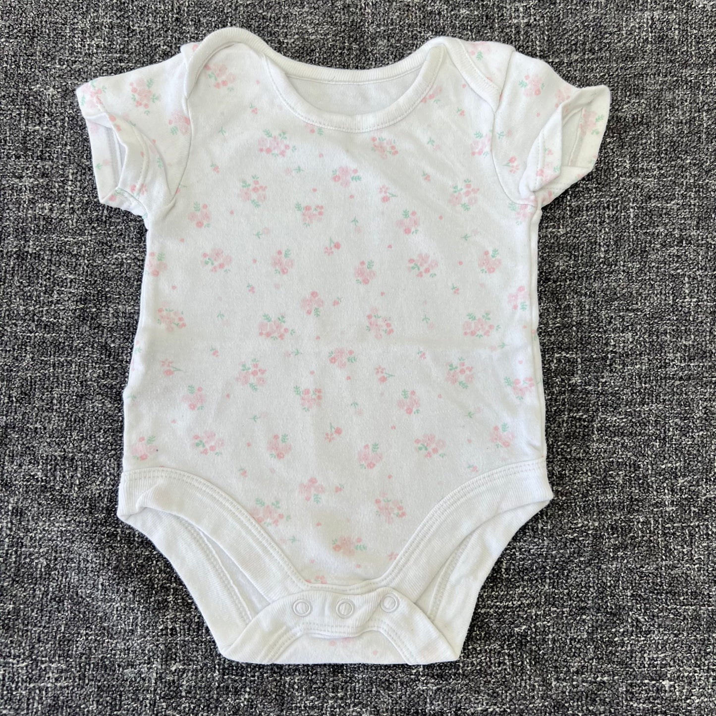 Girls 0-3 Month White & Pink Floral Short Sleeved Bodysuit