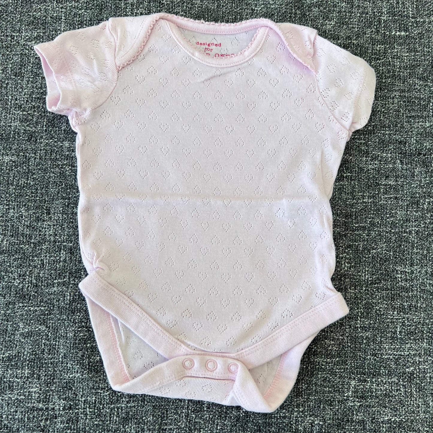 Girls 0-3 Month Plain Pink Short Sleeved Bodysuit With Hearts