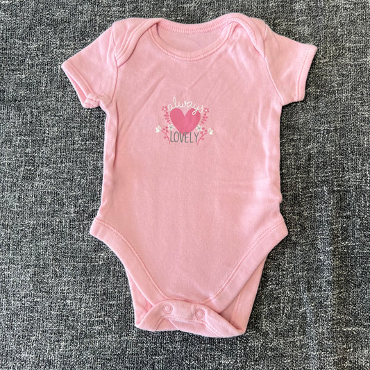 Girls 0-3 Month Pink Short Sleeved "Always Lovely" Bodysuit