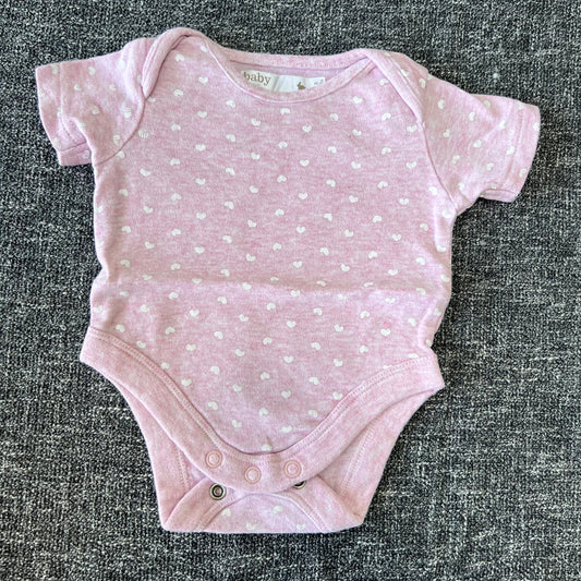 Girls 0-3 Month Pink With white Hearts Short Sleeved Bodysuit