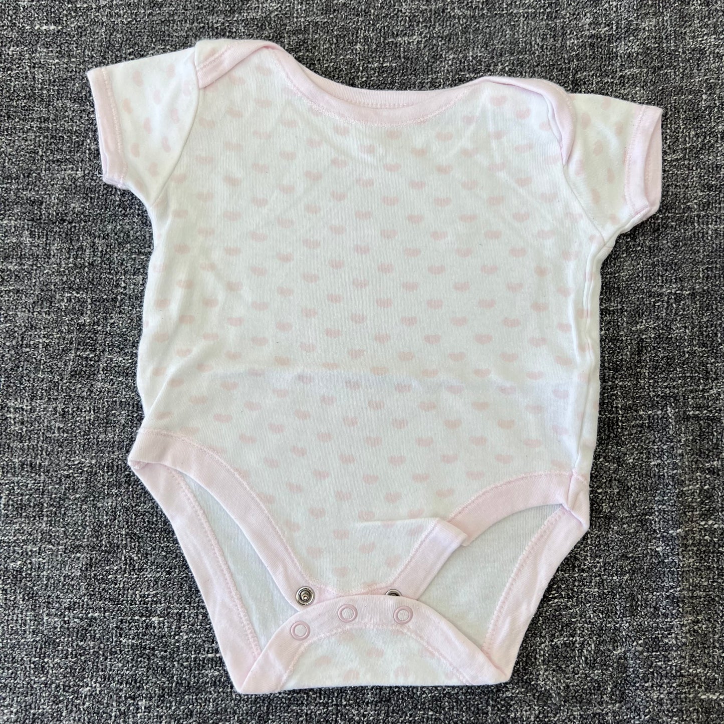 Girls 0-3 Month White With Pink Hearts Short Sleeved Bodysuit