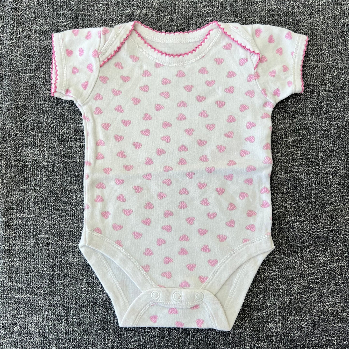 Girls 0-3 Month White With Pink Hearts Short Sleeved Boydsuit