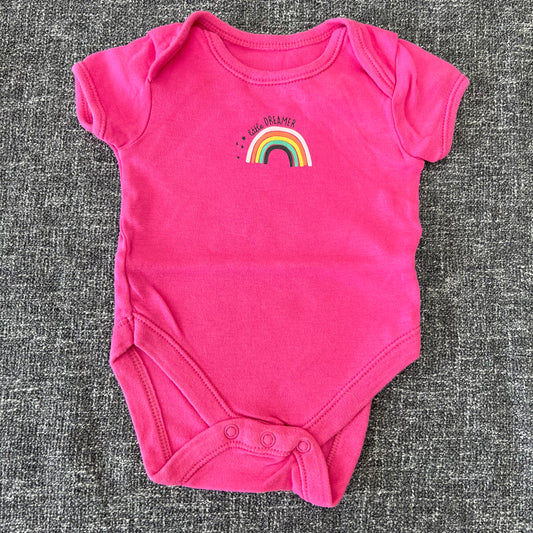 Girls 0-3 Month Pink Rainbow "Little Dreamer" Short Sleeved Bodysuit