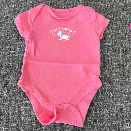 Girls 0-3 Month Pink "Be a unicorn" Short Sleeved Bodysuit