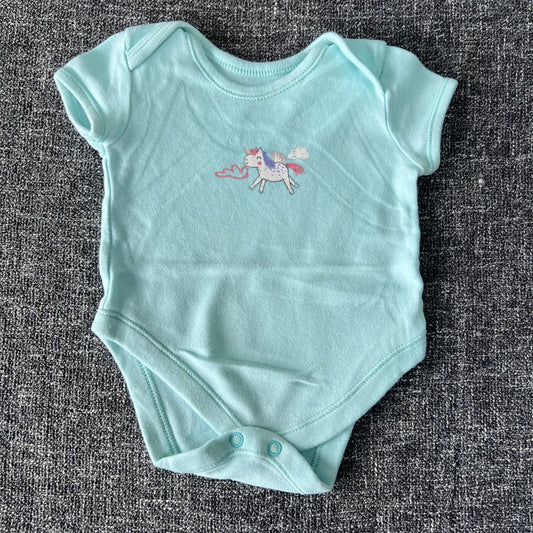 Girls 0-3 Month Turquoise Unicorn Short Sleeved Bodysuit