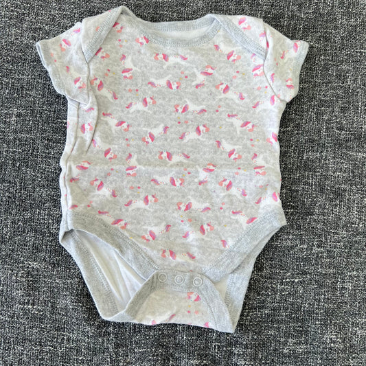 Girls 0-3 Month Grey Unicorn Print Short Sleeved Bodysuit