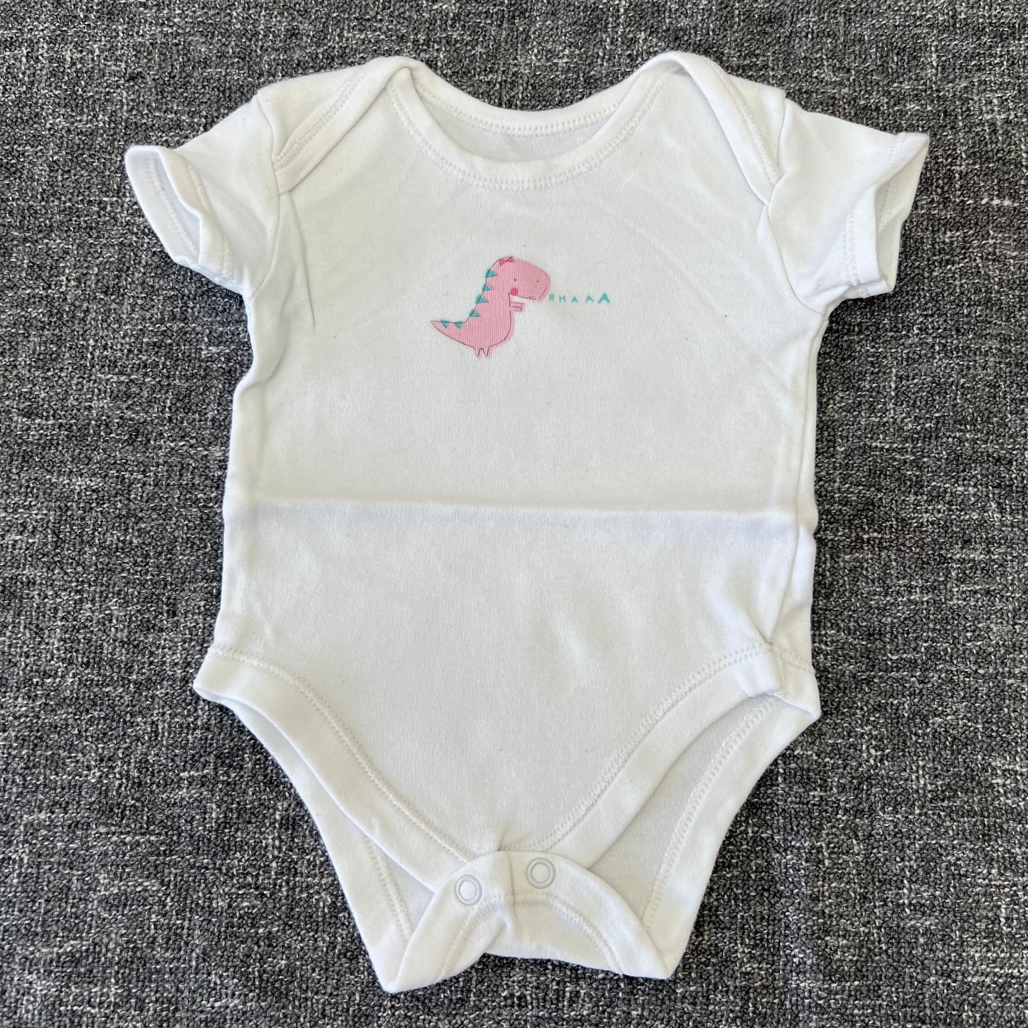 Girls 0-3 Month White Dinosaur Short Sleeved Bodysuit