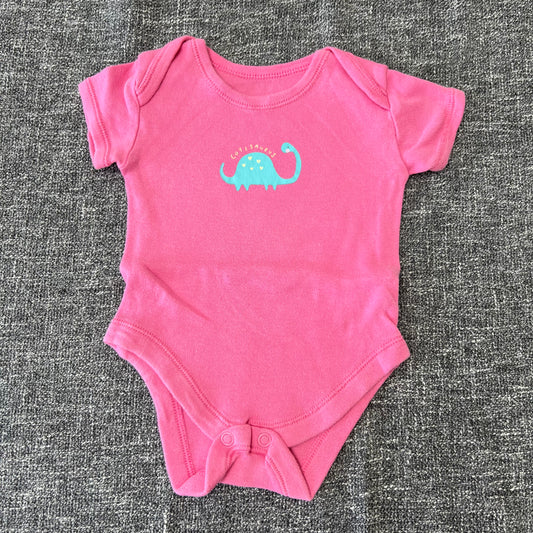 Girls 0-3 Month Pink "Cuteasaurus" Short Sleeved Bodysuit