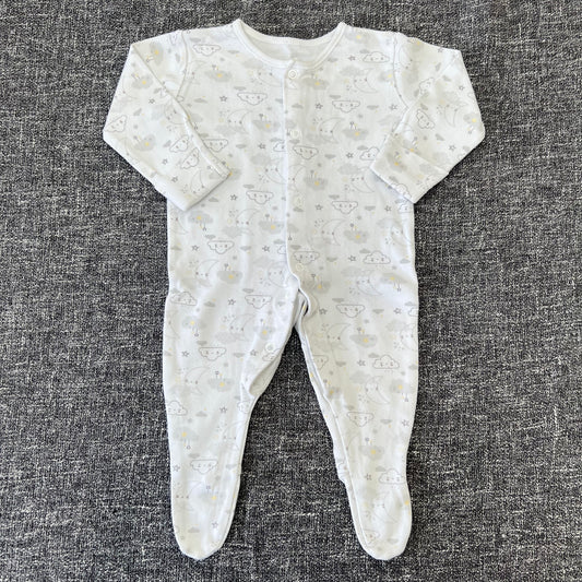 Unisex 0-3 Month White Moon & Clouds Sleepsuit