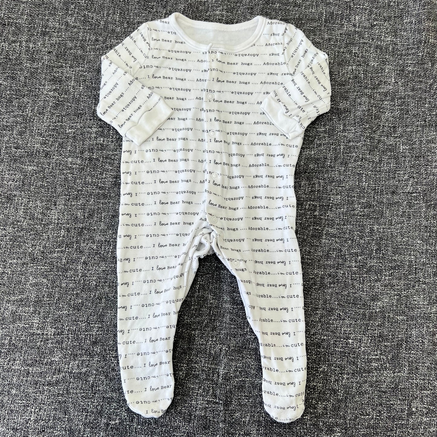 Unisex 0-3 Month "I Love Bear Hugs" White Sleepsuit