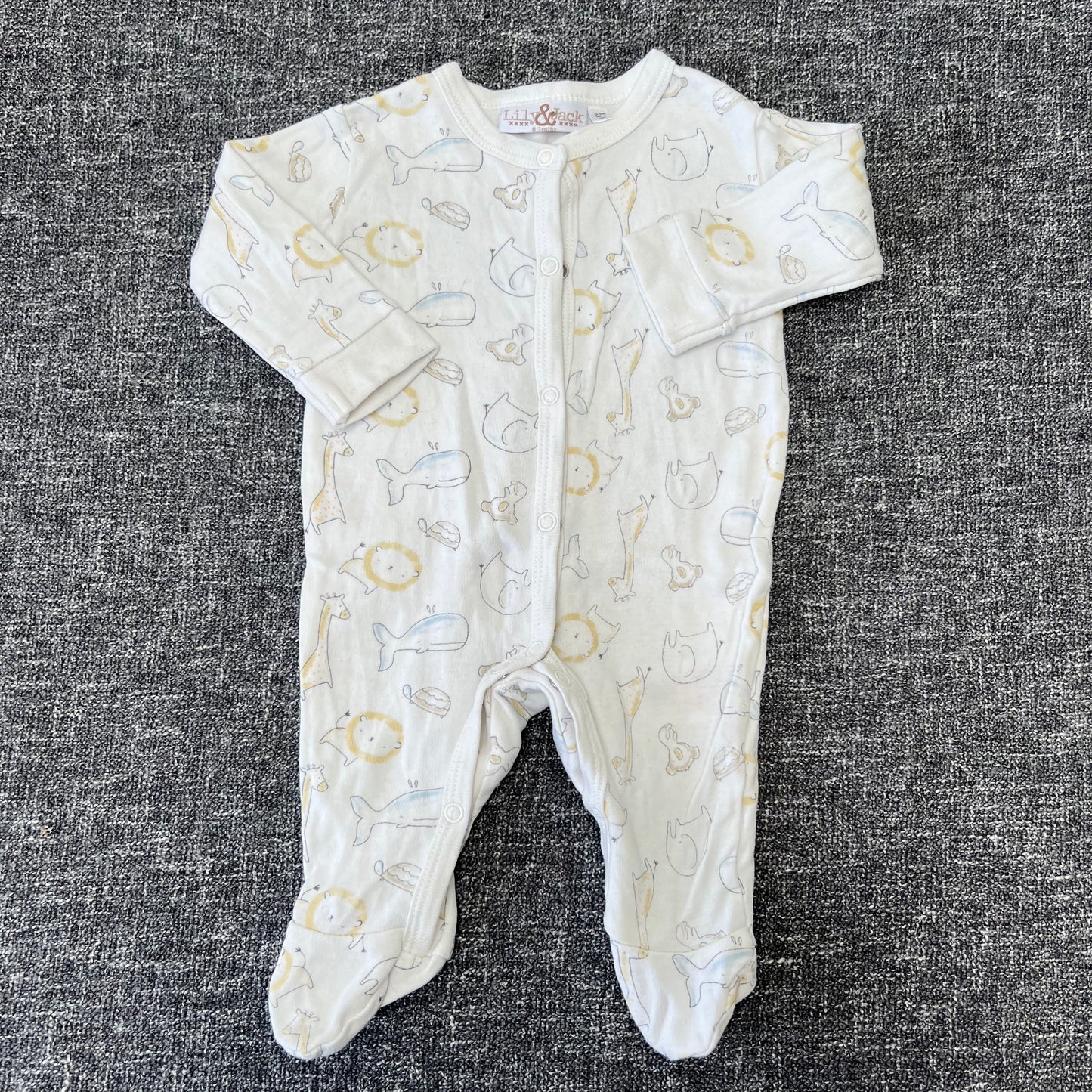 Unisex 0-3 Month Cream Animal Sleepsuit