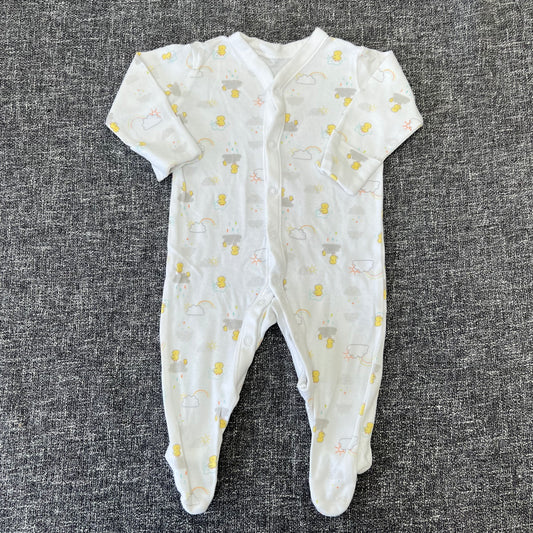 Unisex 0-3 Month White Clouds & Ducks Sleepsuit