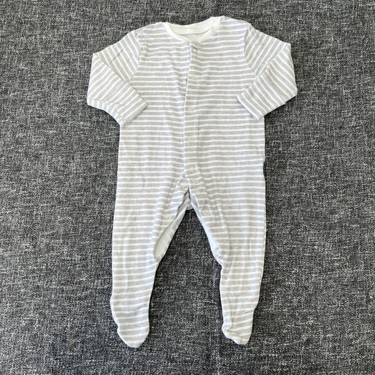 Unisex 0-3 Month White & Grey Striped Sleepsuit