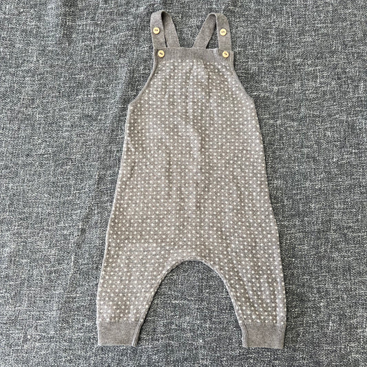 Unisex 0-3 Month Light Weight Grey Knitted Dungarees