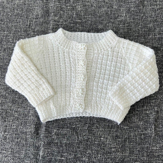 Unisex 0-3 Month White Knitted Cardigan