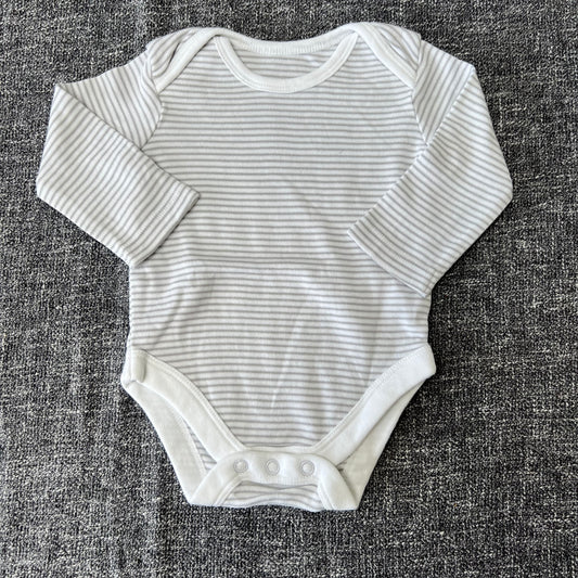 Unisex 0-3 Month White * Grey Striped Long Sleeved Bodysuit