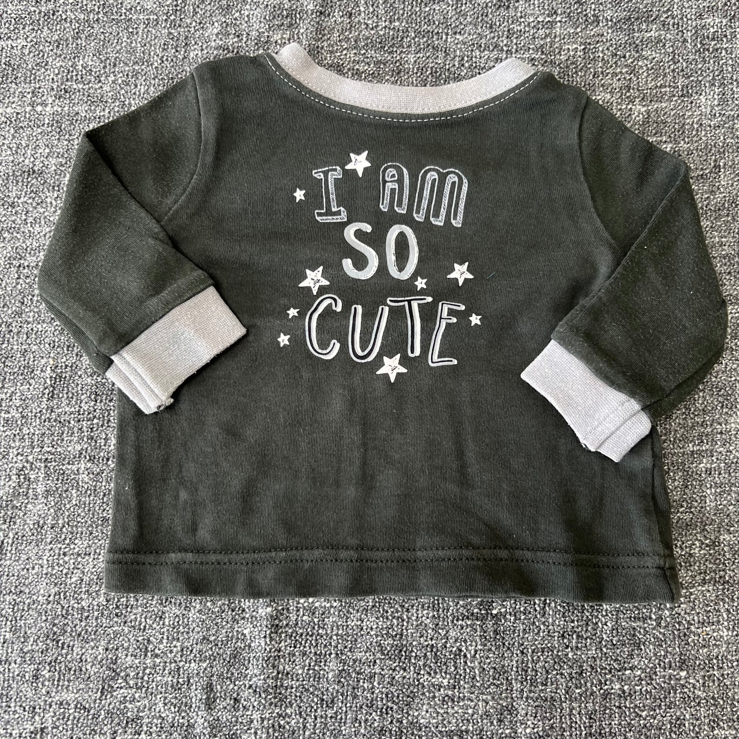 Unisex 0-3 Month Black & Grey "I Am So Cute" Long Sleeved Top