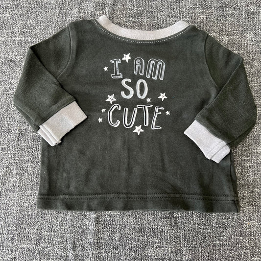 Unisex 0-3 Month Black & Grey "I Am So Cute" Long Sleeved Top