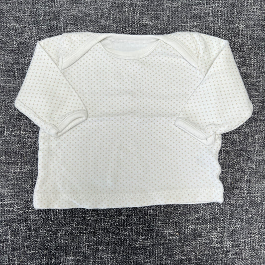 Unisex 0-3 Month White With Beige Spots Long Sleeved Top