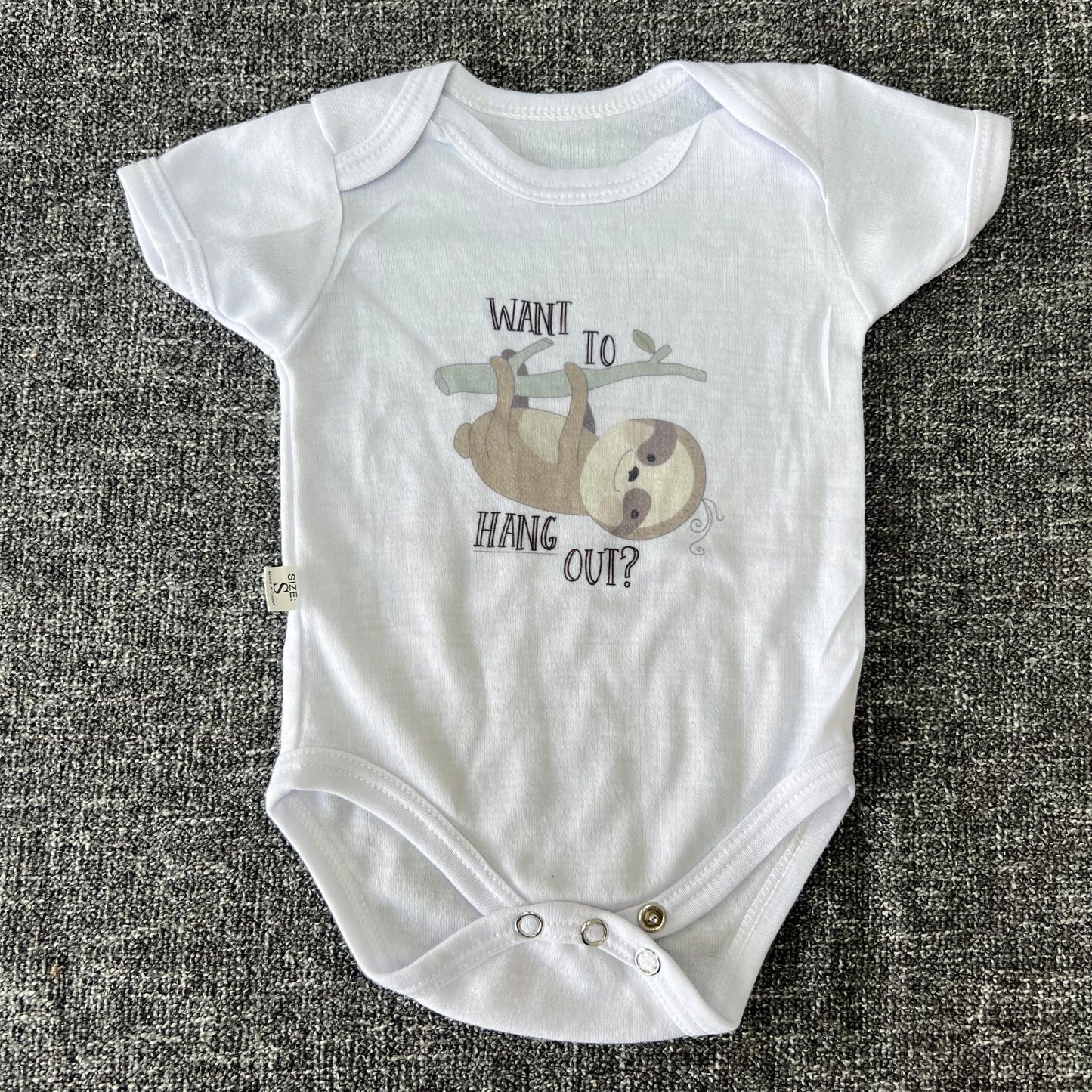 Unisex 0-3 Month White "Want To Hang Out?" Short Sleeved Bodysuit