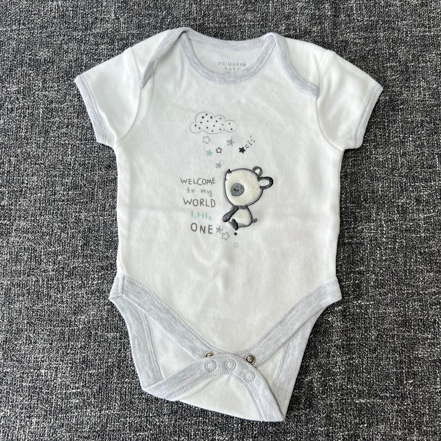 Unisex 0-3 Month White "Welcome To My World Little One" Short Sleeved Bodysuit