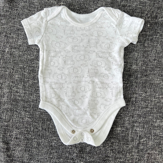 Unisex 0-3 Month White & Grey Animal Print Short Sleeved Bodysuit