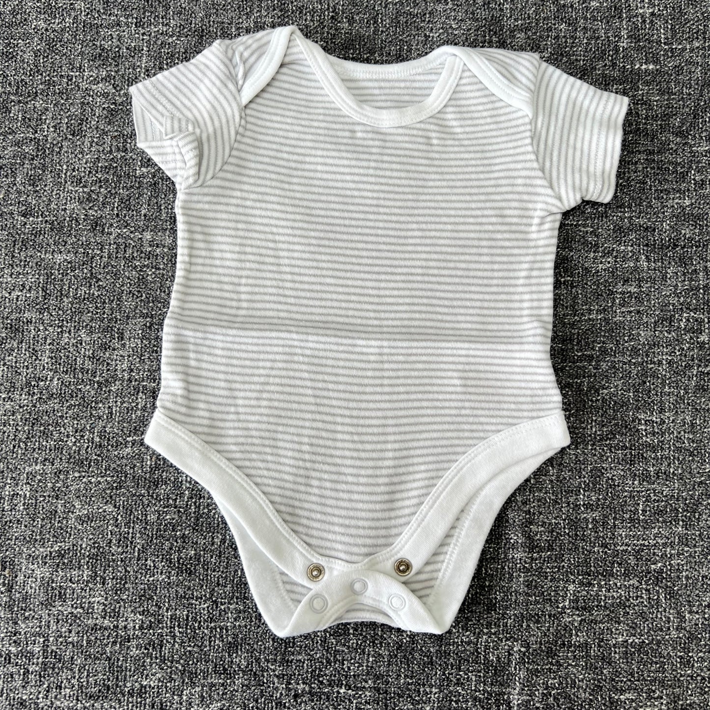 Unisex 0-3 Month White & Grey Striped Short Sleeved Bodysuit