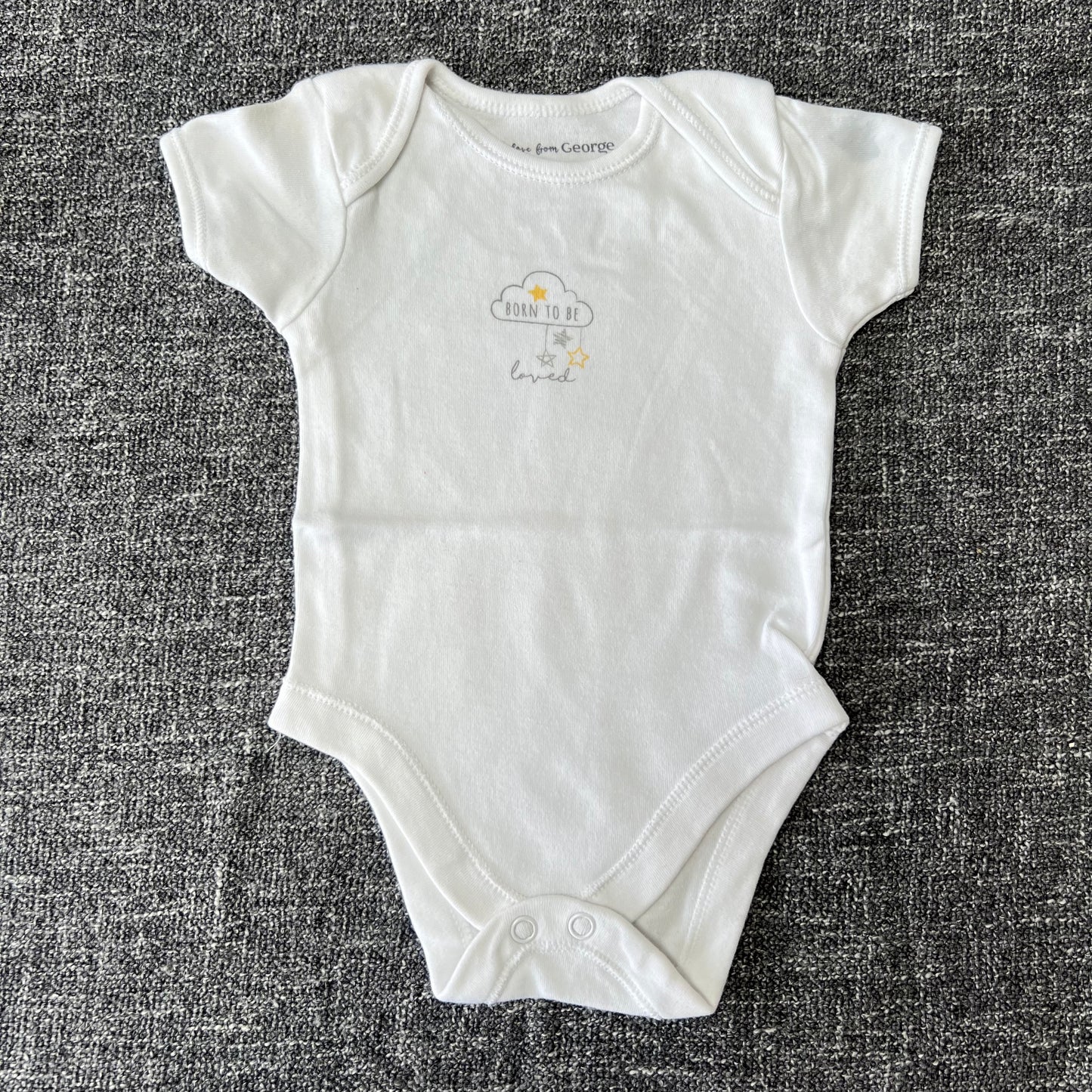 Unisex 0-3 Month White "Born To Be Loved" Short Sleeved Bodsuit