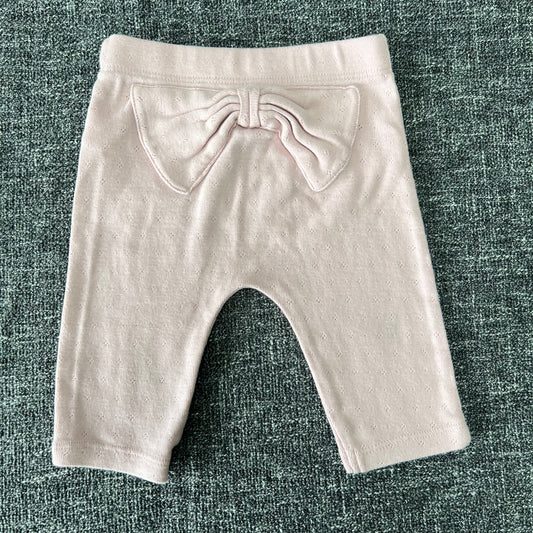 Girls 0-3 Month Pale Pink Leggings With A Bow On The Back (PIP)