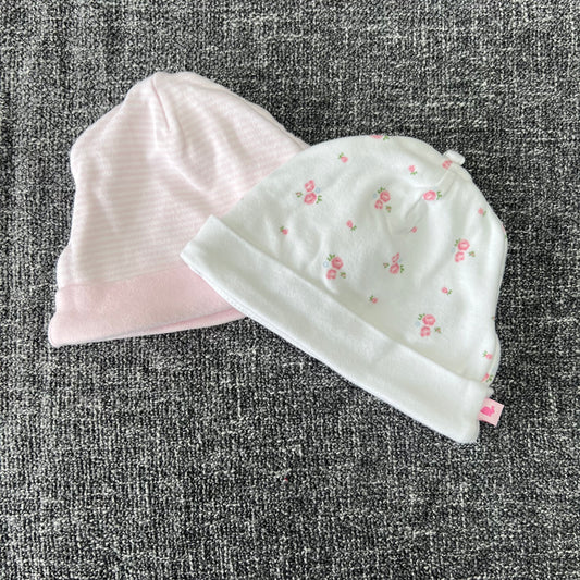 Girls 0-3 Month Pink & White Hats 2Pk