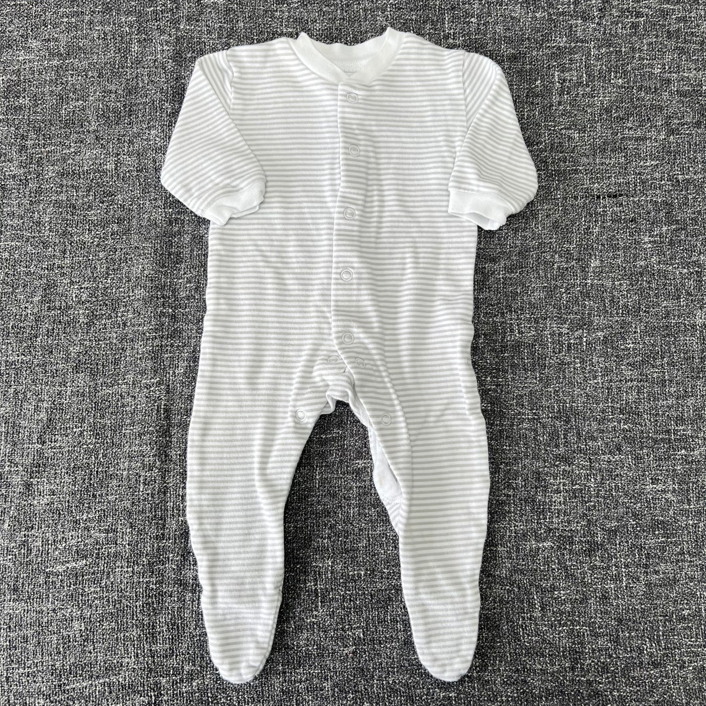 Unisex 0-3 Month White & Grey Striped Sleepsuit (PIP)