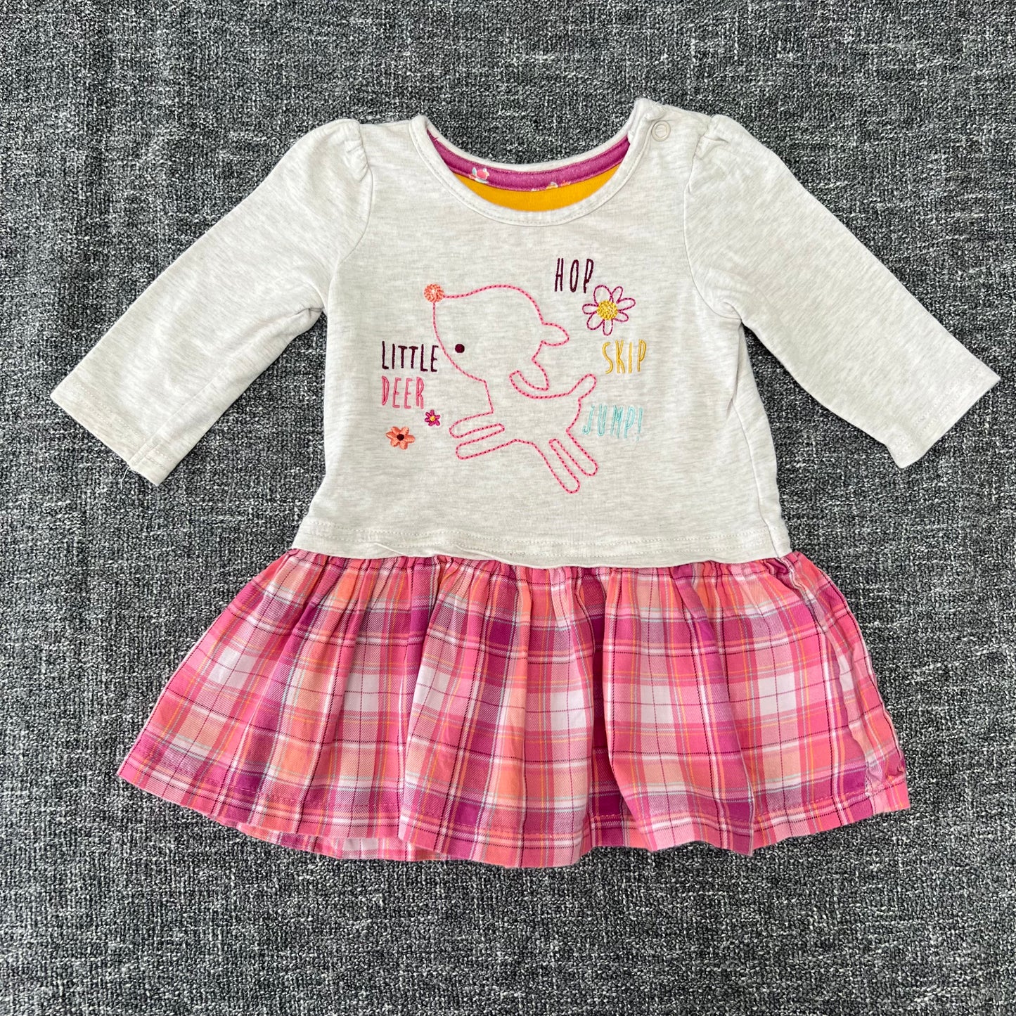 Girls 0-3 Month Long Sleeved "Hop, Skip and Jump Little Deer" Dress