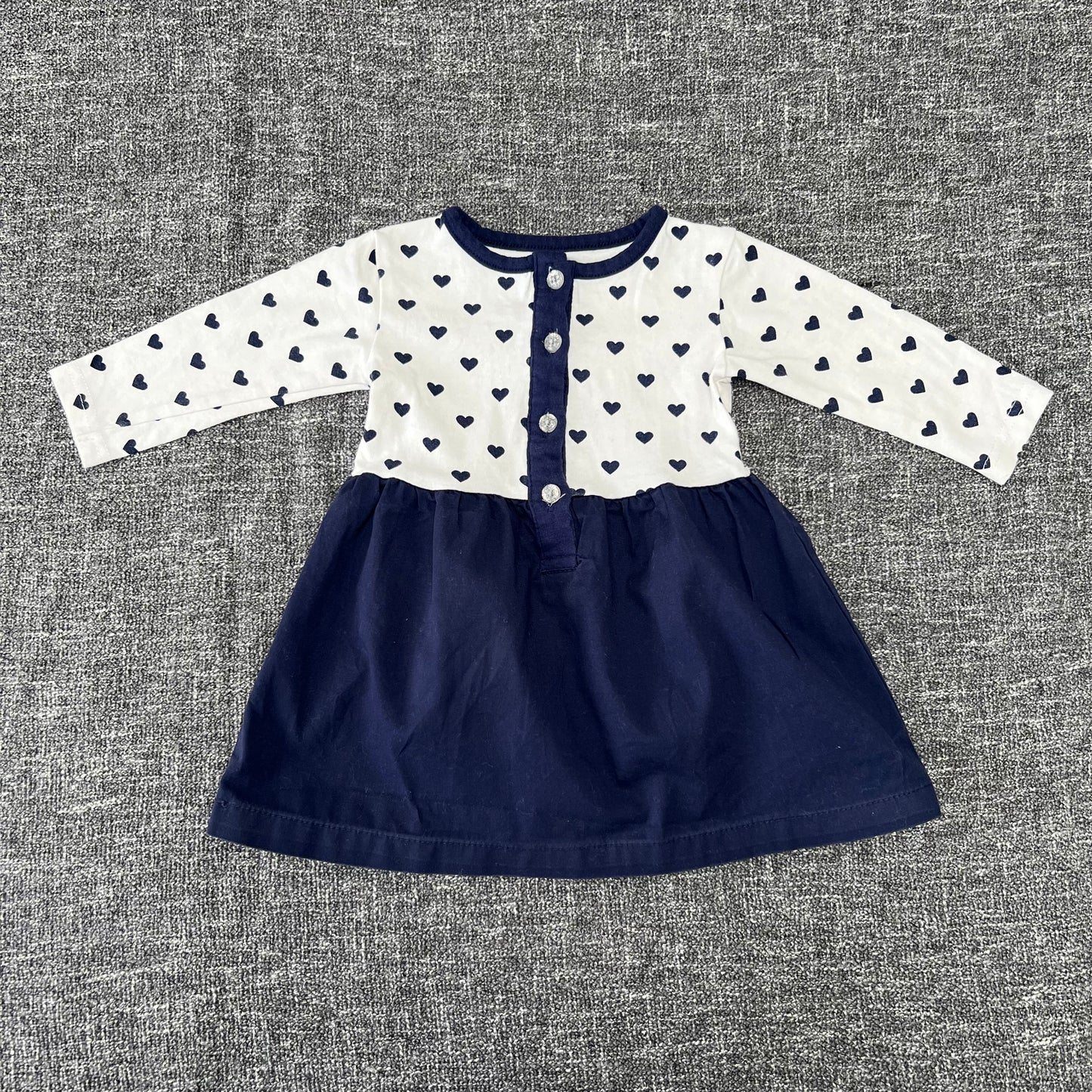 Girls 0-3 Month Long Sleeved Blue & White Heart Dress