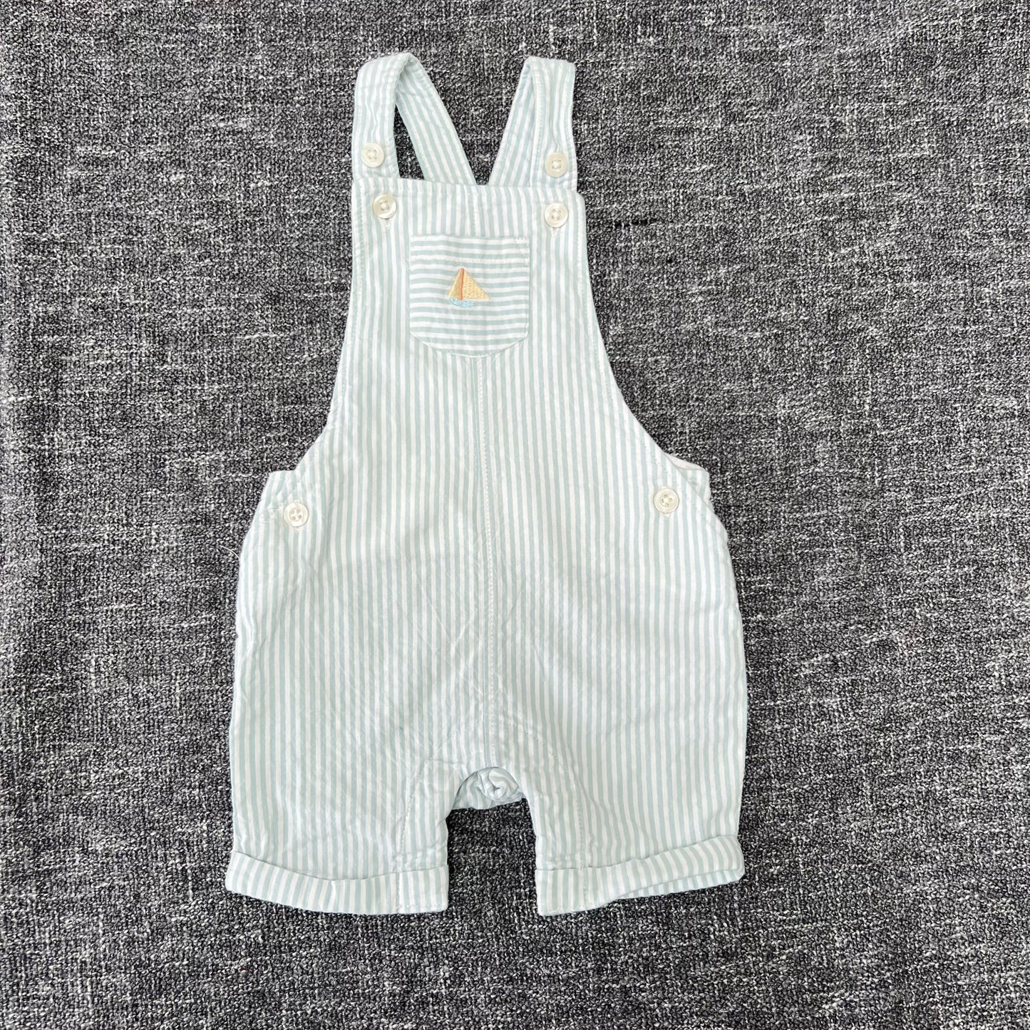 Boys 0-3 Month Green & White Striped Summer Dungarees