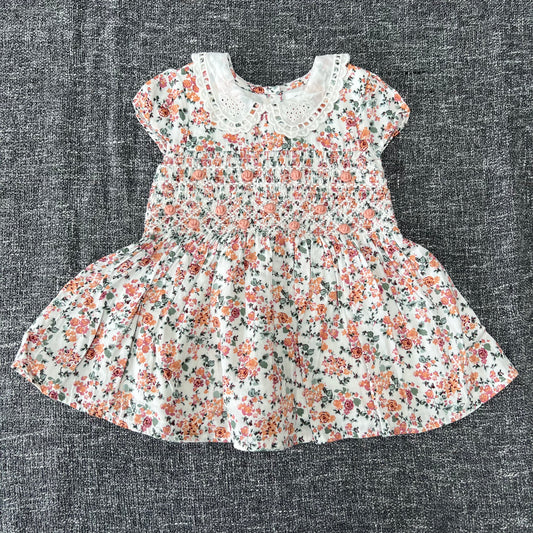 Girls 3-6 Month Orange & Cream Floral Summer Dress