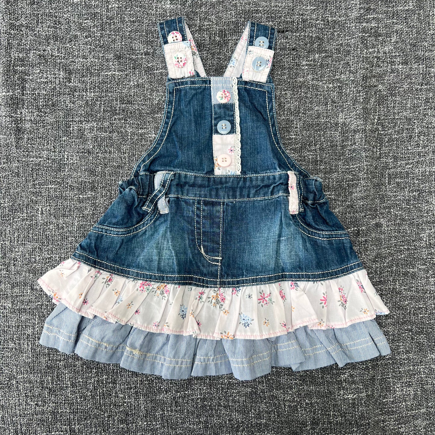 Girls 3-6 Month Blue Denim Summer Pinafore  Dress