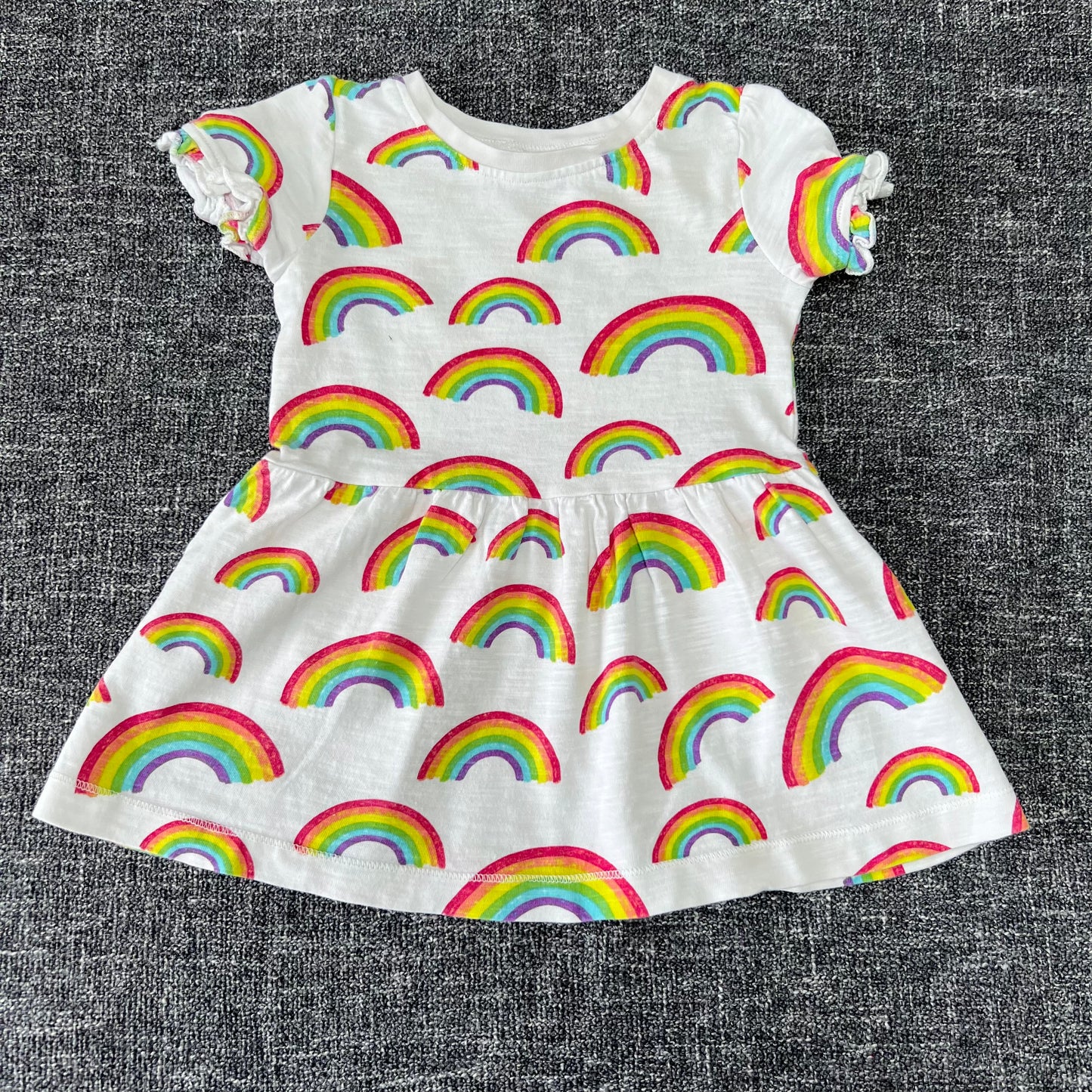 Girls 3-6 Month White Summer Dress With Rainbow Print Pattern